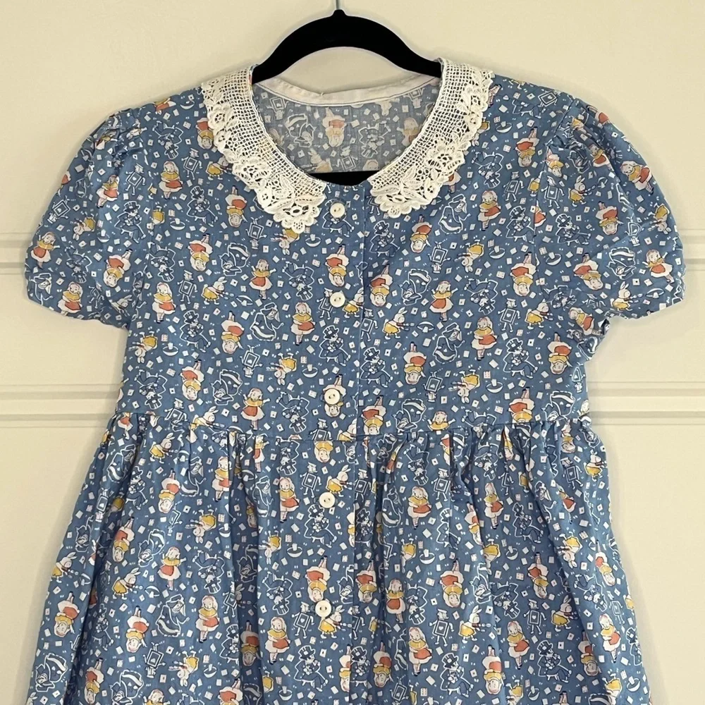 Handmade Vintage Girls 6-8 Prairie Alice in Wonderland Cottagecore Cotton Lace